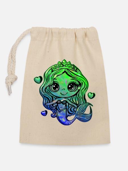 Sweet Mermaid 1 - Closable cotton gift bag (14x20cm) - nature