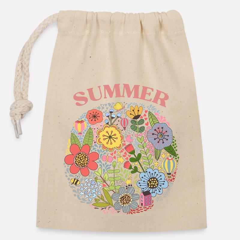 Blumensommer - Verschließbarer Geschenkbeutel aus Baumwolle (14x20cm) - Natur