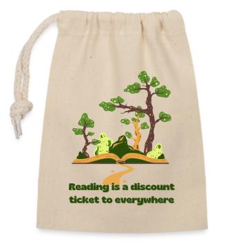 Reading is a discount ticket to everywhere - Sac cadeau en coton avec cordon (14 x 20 cm) - nature - Devant