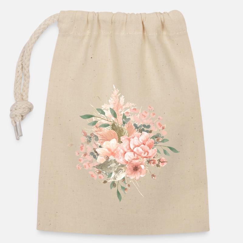 Blumen Boho Style - Verschließbarer Geschenkbeutel aus Baumwolle (14x20cm) - Natur