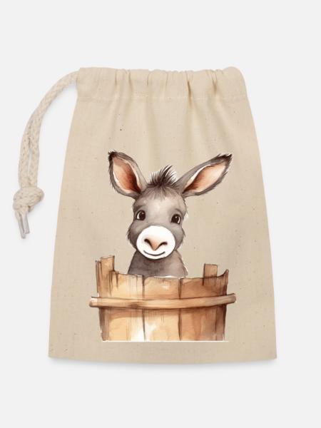 Âne mignon pour la classe d’âne à l’école primaire - Sac cadeau en coton avec cordon (14 x 20 cm) - nature