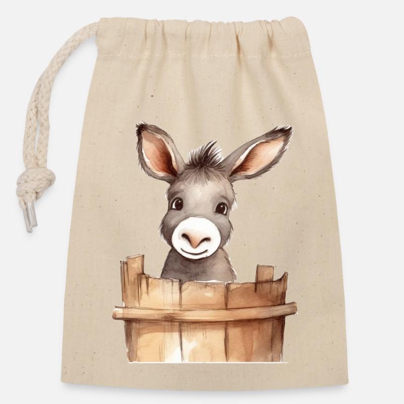 Âne mignon pour la classe d’âne à l’école primaire - Sac cadeau en coton avec cordon (14 x 20 cm) - nature