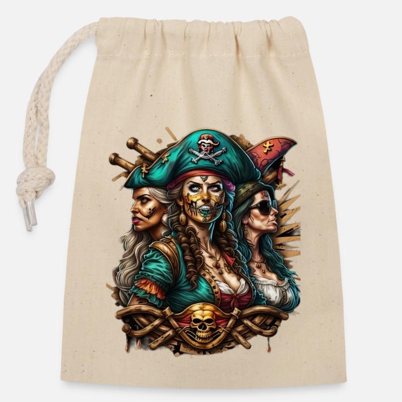 Pirates - Sac cadeau en coton avec cordon (14 x 20 cm) - nature