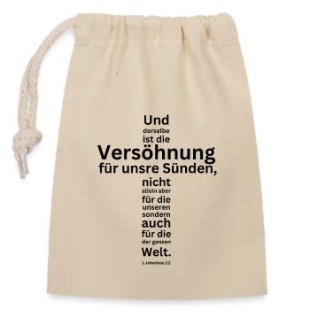 Bibelvers 1. Johannes 2:2 - Verschließbarer Geschenkbeutel aus Baumwolle (14x20cm) - Natur - Vorne