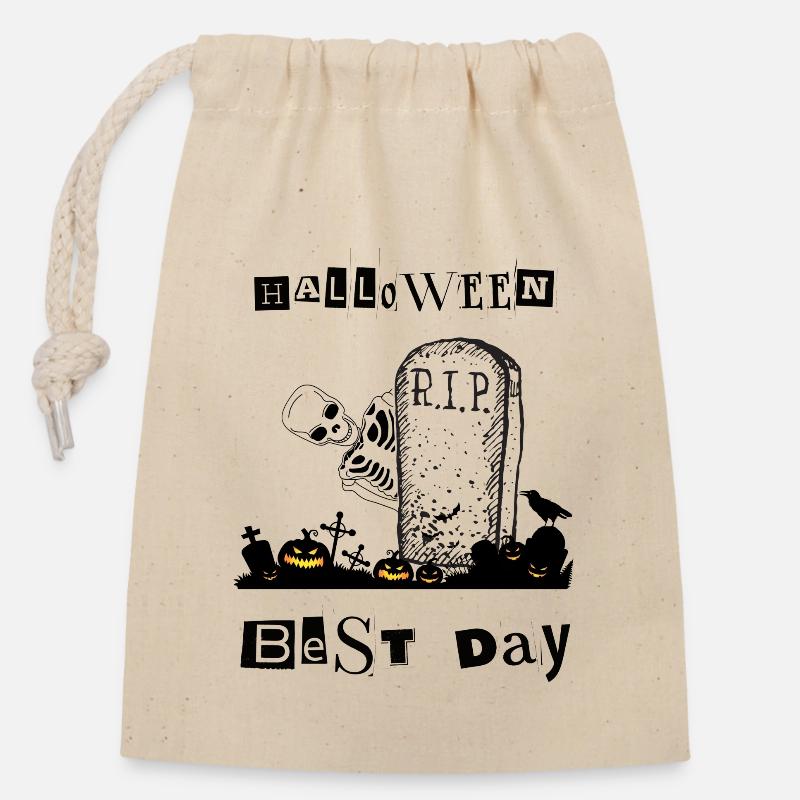 RIP Halloween - Sac cadeau en coton avec cordon (14 x 20 cm) - nature