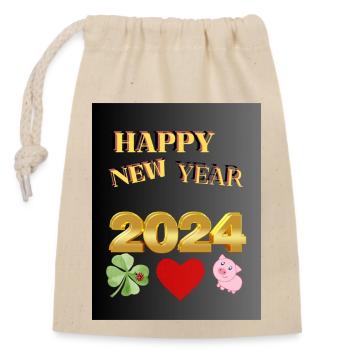HAPPY NEW YEAR - Closable cotton gift bag (14x20cm) - nature - Front