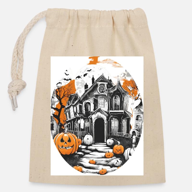 Halloween - Closable cotton gift bag (14x20cm) - nature