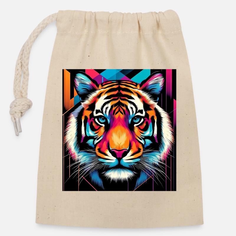 Tiger - Verschließbarer Geschenkbeutel aus Baumwolle (14x20cm) - Natur