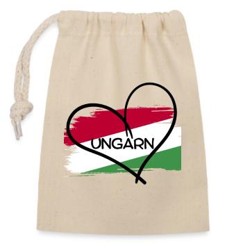 Ungarnflagge mit Herz - Verschließbarer Geschenkbeutel aus Baumwolle (14x20cm) - Natur - Vorne