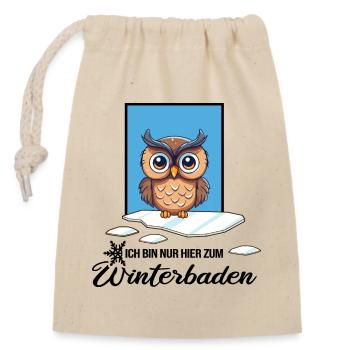Eisbaden Winterschwimmen Eule Winterbad - Verschließbarer Geschenkbeutel aus Baumwolle (14x20cm) - Natur - Vorne