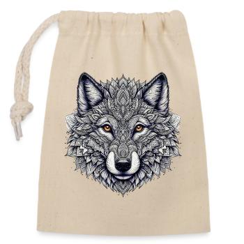 Wolf mit Mandalas verziert - Verschließbarer Geschenkbeutel aus Baumwolle (14x20cm) - Natur - Vorne