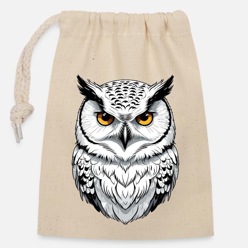 Harfang des neiges - Sac cadeau en coton avec cordon (14 x 20 cm) - nature
