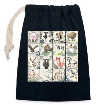 Love Us Collage - Closable cotton gift bag (14x20cm) - navy - Front