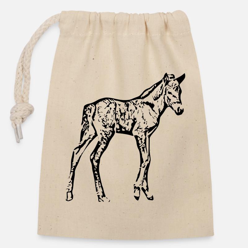Pferde T-shirt Geschenk Reiter  - Verschließbarer Geschenkbeutel aus Baumwolle (14x20cm) - Natur