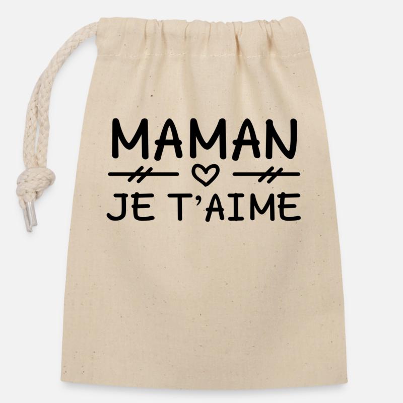 MAMAN JE T'AIME - Sac cadeau en coton avec cordon (14 x 20 cm) - nature