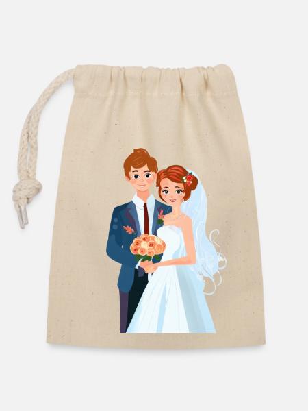 Mariés - Sac cadeau en coton avec cordon (14 x 20 cm) - nature