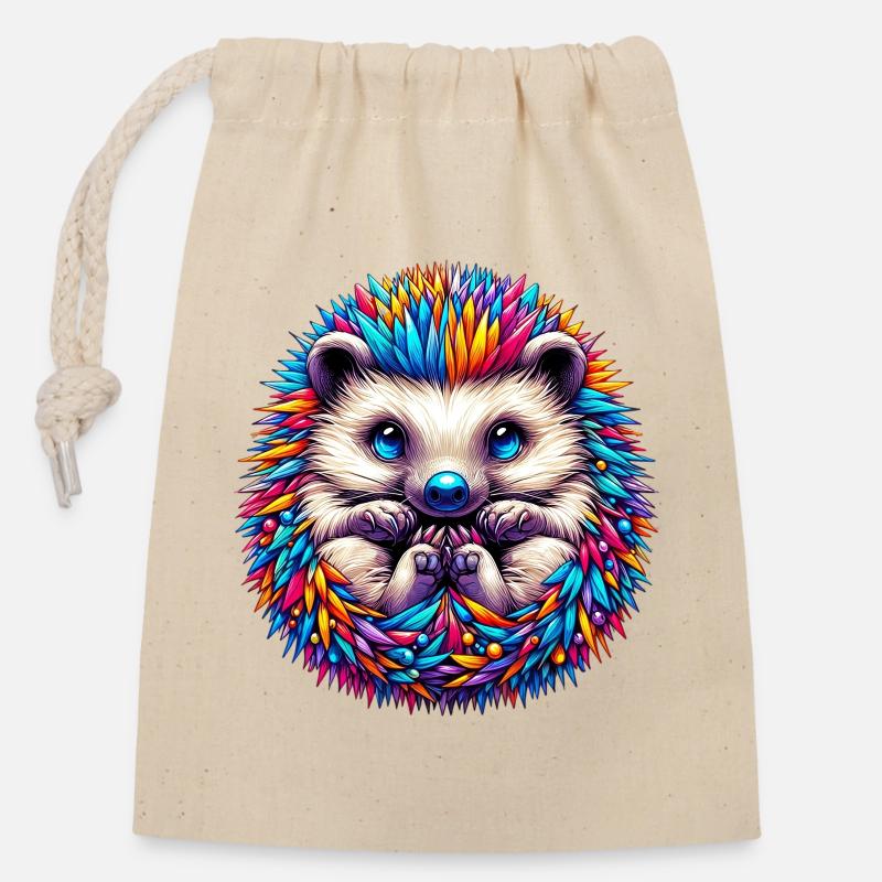 Hérisson - Sac cadeau en coton avec cordon (14 x 20 cm) - nature