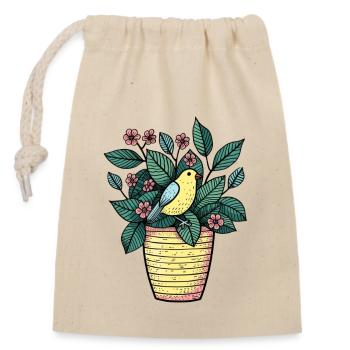 Oiseau dans Pot de Fleurs - Style Dessin - Sac cadeau en coton avec cordon (14 x 20 cm) - nature - Devant