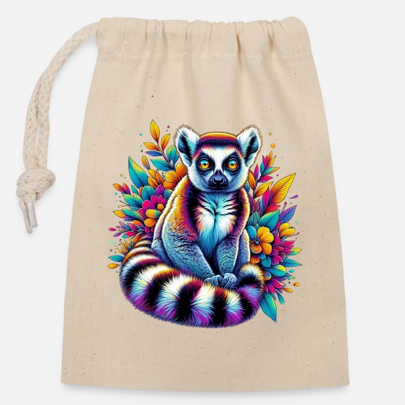 Lémurien - Sac cadeau en coton avec cordon (14 x 20 cm) - nature