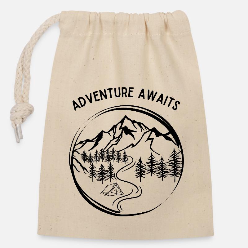Adventure awaits - Verschließbarer Geschenkbeutel aus Baumwolle (14x20cm) - Natur