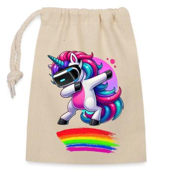 Dabbing VR Unicorn with Rainbow - Verschließbarer Geschenkbeutel aus Baumwolle (14x20cm) - Natur - Vorne
