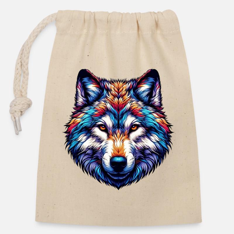 Wolf - Verschließbarer Geschenkbeutel aus Baumwolle (14x20cm) - Natur