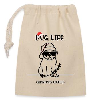 Mops Life Weihnachtsausgabe - MopsShirt Design - Verschließbarer Geschenkbeutel aus Baumwolle (14x20cm) - Natur - Vorne