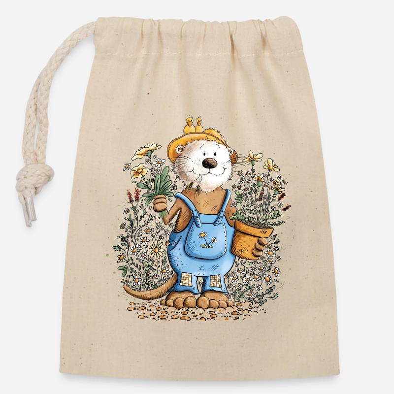 Lustiger Otter Gärtner Garten - Verschließbarer Geschenkbeutel aus Baumwolle (14x20cm) - Natur