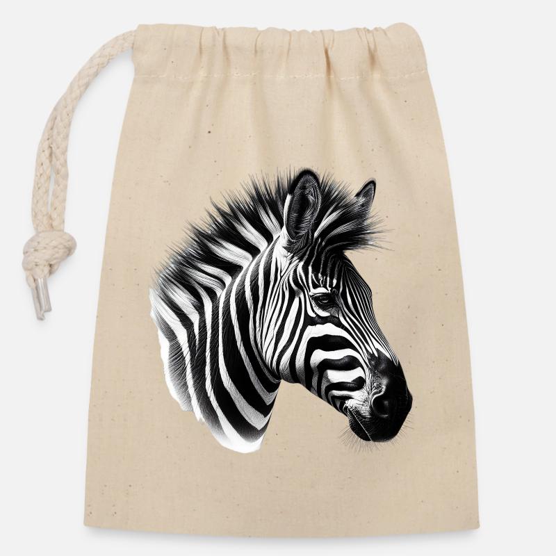Zebra - Verschließbarer Geschenkbeutel aus Baumwolle (14x20cm) - Natur