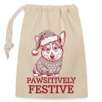 Corgi Pawsityvely Festive - Closable cotton gift bag (14x20cm) - nature - Front