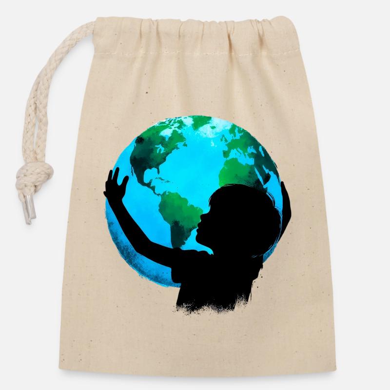 Planet Erde - Verschließbarer Geschenkbeutel aus Baumwolle (14x20cm) - Natur