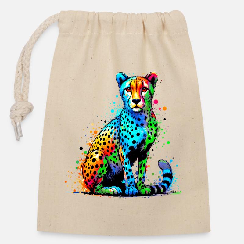 Gepard - Verschließbarer Geschenkbeutel aus Baumwolle (14x20cm) - Natur