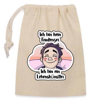Lebenskünstler Faulenzen Sticker - Verschließbarer Geschenkbeutel aus Baumwolle (14x20cm) - Natur - Vorne