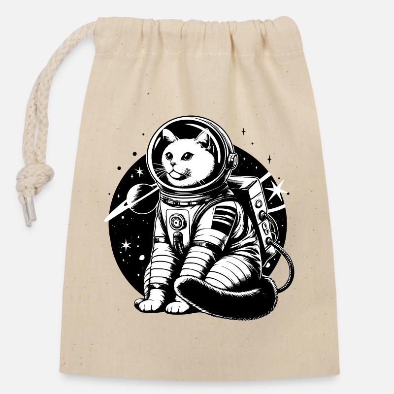 Astronaut Cat - Closable cotton gift bag (14x20cm) - nature