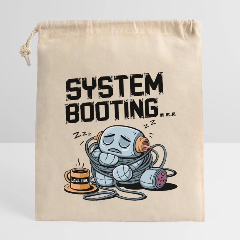 Sleepy Robot Booting avec du café Java.exe - Drôle Sac cadeau en coton avec cordon (14 x 20 cm)