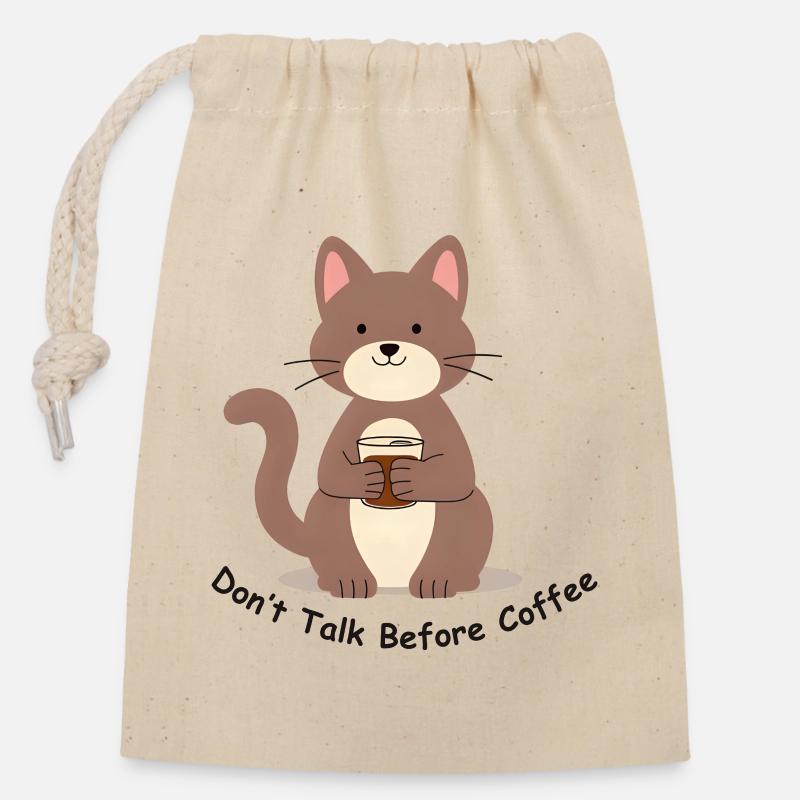 Coffee Katze - Verschließbarer Geschenkbeutel aus Baumwolle (14x20cm) - Natur