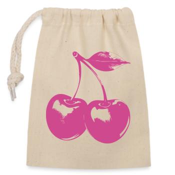 Retro Cherry Motif – Pink Rockabilly Look - Closable cotton gift bag (14x20cm) - nature - Front