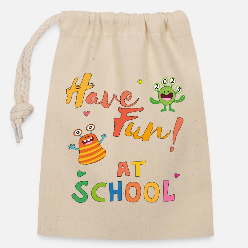 have fun at school - Verschließbarer Geschenkbeutel aus Baumwolle (14x20cm) - Natur