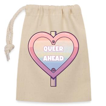 Queer Ahead – Motif cœur arc-en-ciel - Sac cadeau en coton avec cordon (14 x 20 cm) - nature - Devant