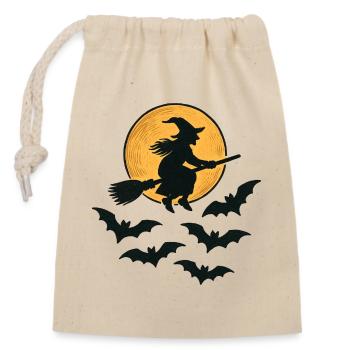 Sorcière volante avec des chauves-souris – Design d’Halloween - Sac cadeau en coton avec cordon (14 x 20 cm) - nature - Devant