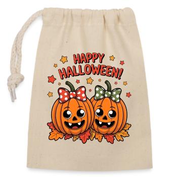 Citrouilles gaies avec des arcs - Sac cadeau en coton avec cordon (14 x 20 cm) - nature - Devant