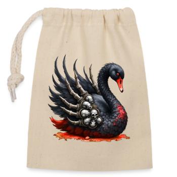 Schwarzer Schwan mit Totenköpfen - Verschließbarer Geschenkbeutel aus Baumwolle (14x20cm) - Natur - Vorne