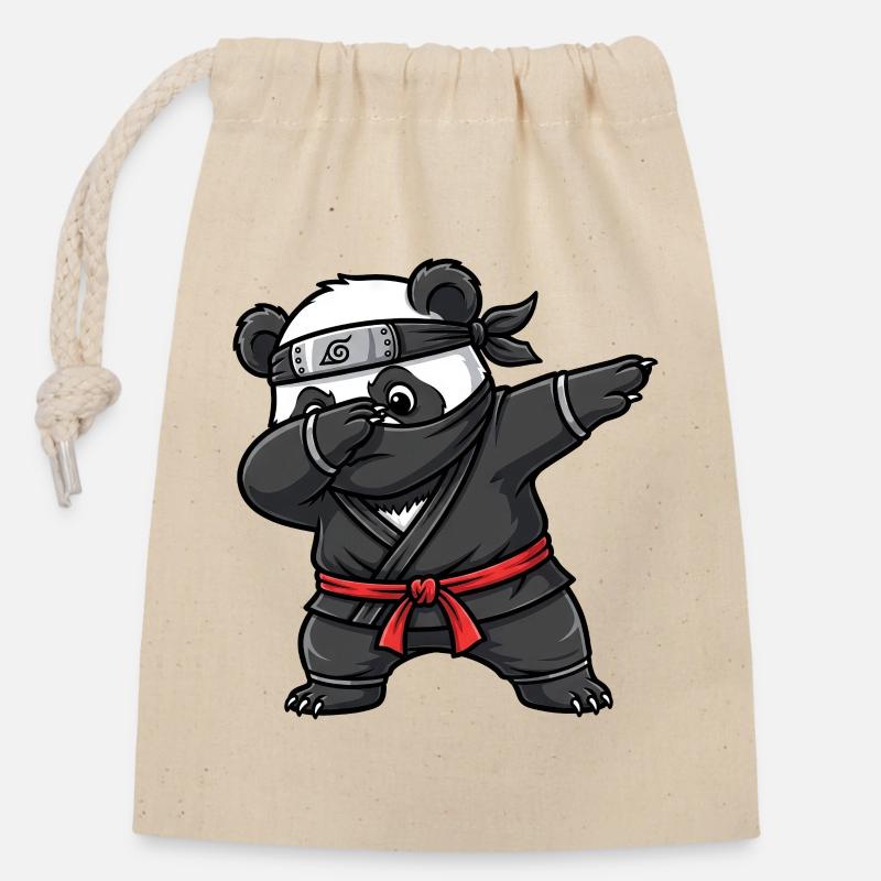 Ninja Panda Samurai Japan Tradition  - Verschließbarer Geschenkbeutel aus Baumwolle (14x20cm) - Natur