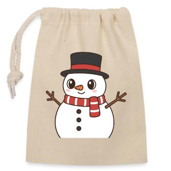 Bonhomme de neige - Sac cadeau en coton avec cordon (14 x 20 cm) - nature - Devant