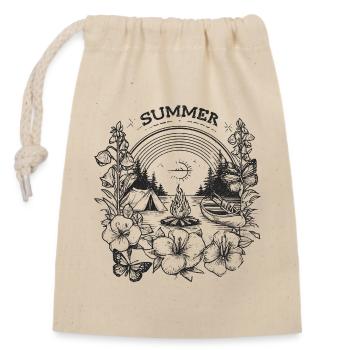 SUMMER - Camping Motiv mit Lagerfeuer und Kanu - Verschließbarer Geschenkbeutel aus Baumwolle (14x20cm) - Natur - Vorne