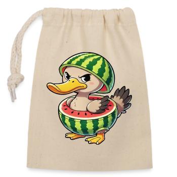 Mürrische Ente mit Wassermelone Sommer Design - Verschließbarer Geschenkbeutel aus Baumwolle (14x20cm) - Natur - Vorne
