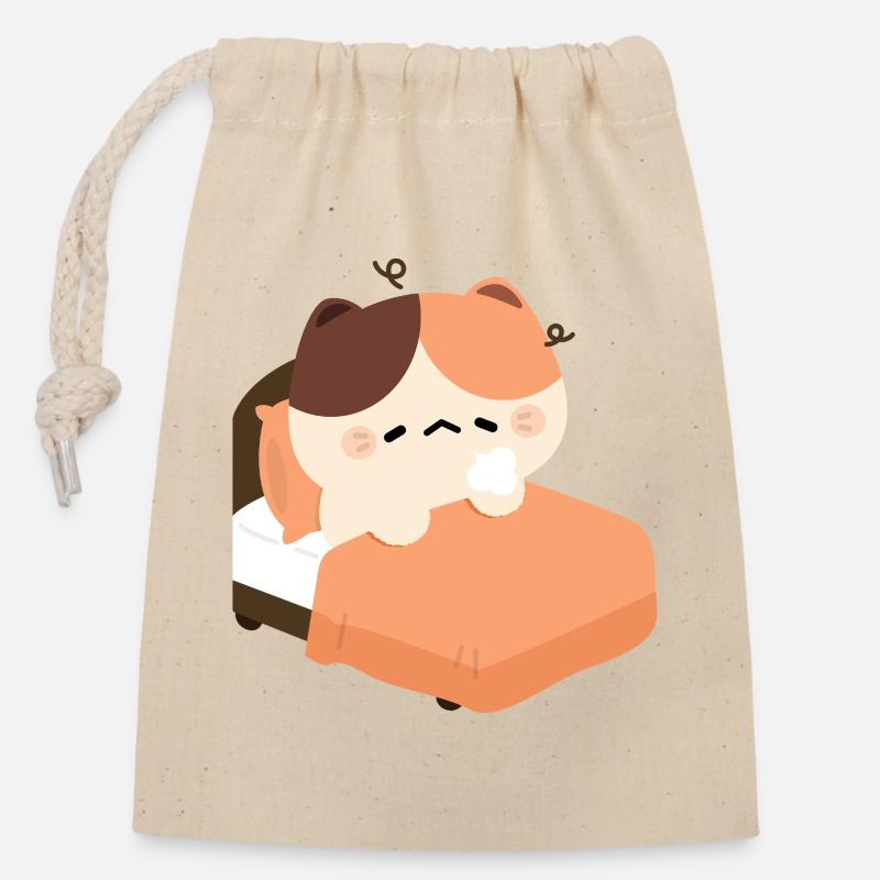 Chat Tortie Endormi - Sac cadeau en coton avec cordon (14 x 20 cm) - nature