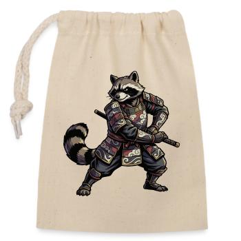 Raccoon Samurai with Katana - Closable cotton gift bag (14x20cm) - nature - Front