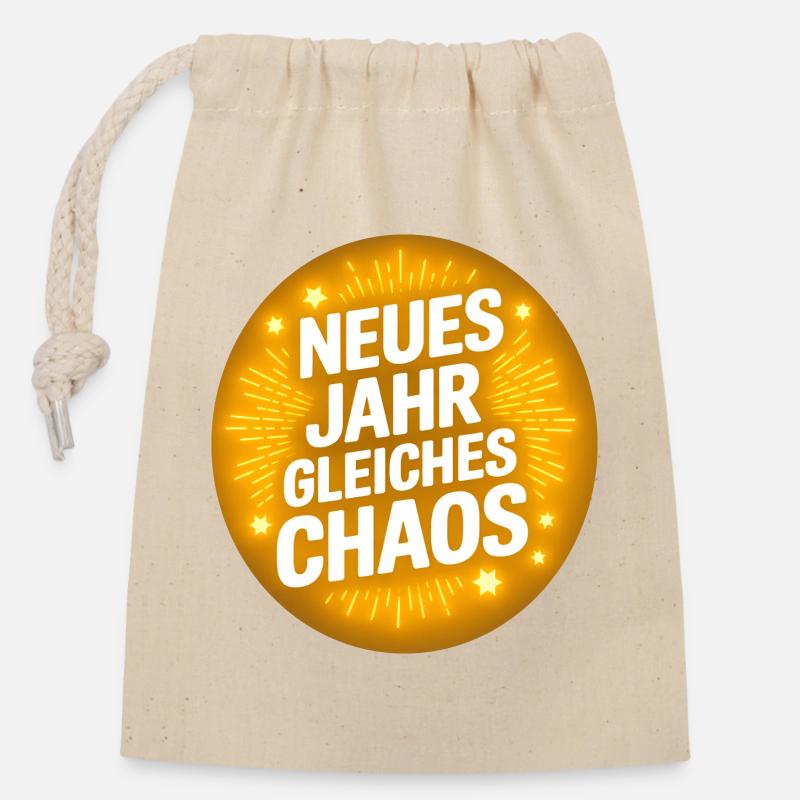 Nouvelle année, même chaos - Sac cadeau en coton avec cordon (14 x 20 cm) - nature