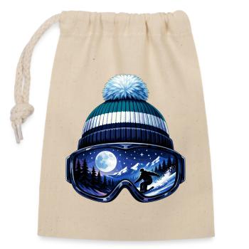 Skifahrer Apres Ski Mütze Skibrille Winter Sport - Verschließbarer Geschenkbeutel aus Baumwolle (14x20cm) - Natur - Vorne
